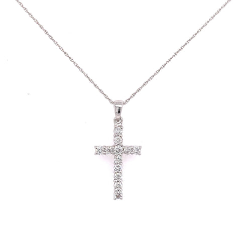 Lady's White 14 Karat Prong Set Cross Pendant Length 18 With 0.45Tw Round H/I Si2 Diamonds
