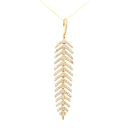 Lady's Yellow 14 Karat Feather Fashion Necklace With = 0.31Tw Round G/H Si1 Diamonds