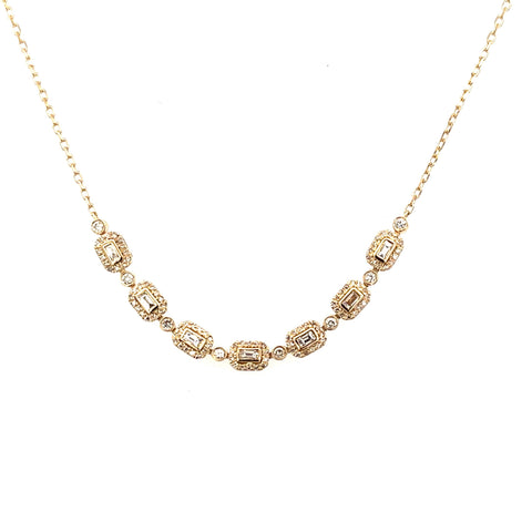 Lady's Yellow 14 Karat Bezel, Halo Link Necklace With 113=0.50Tw Various Shapes H/I Si2 Diamonds