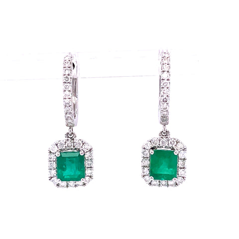 Lady's White 18 Karat Halo Earrings Earrings With 2=1.31Tw Emerald Eme