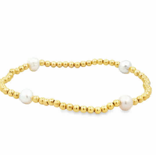 3mm Gold Filled Beads with Four (4) 6mm Pearls 7''
