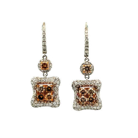 Lady's White 18 Karat Dangle, Custom Pave' Earrings With 10 = 1.39Tw R