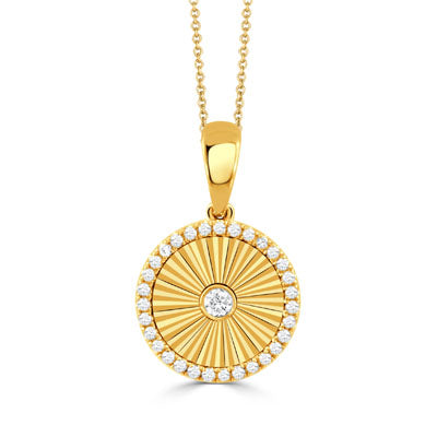 Yellow 18 Karat Round Medallion Pendant 32 0.15tw Round G/H SI1 Diamon