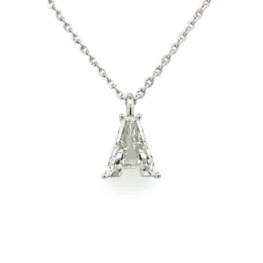 Lady's White 14 Karat "A" Initial Lab Created Necklace With One = 2.65
