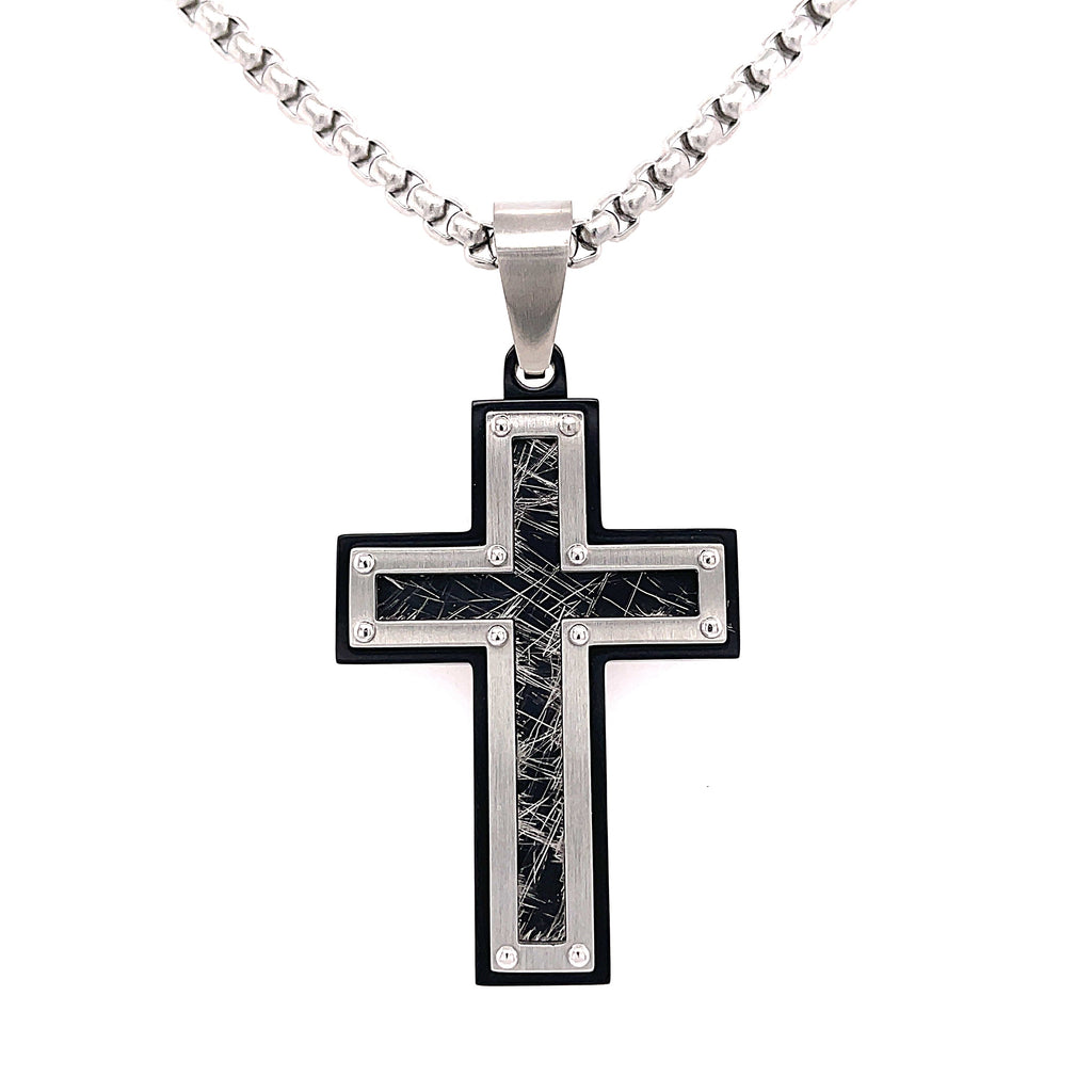 Black Textured Stainless Steel, Ip Textured Cross Fashion Jewelry