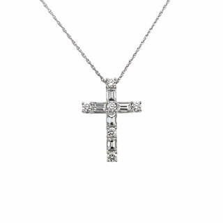 Alternating Hidden Bail Cross Pendant | 14k White