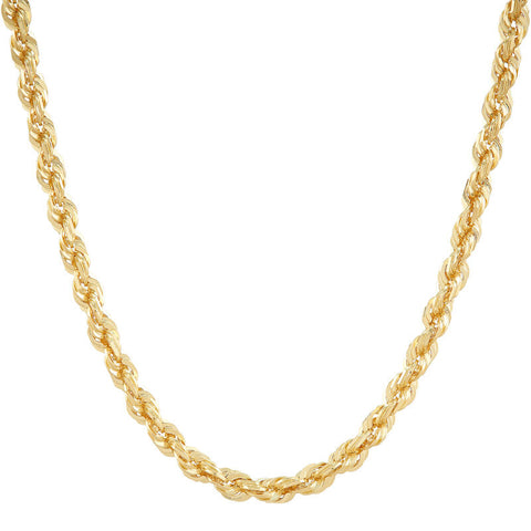 Yellow 14 Karat 3Mm Solid Glitter, Rope Chain Length 24
