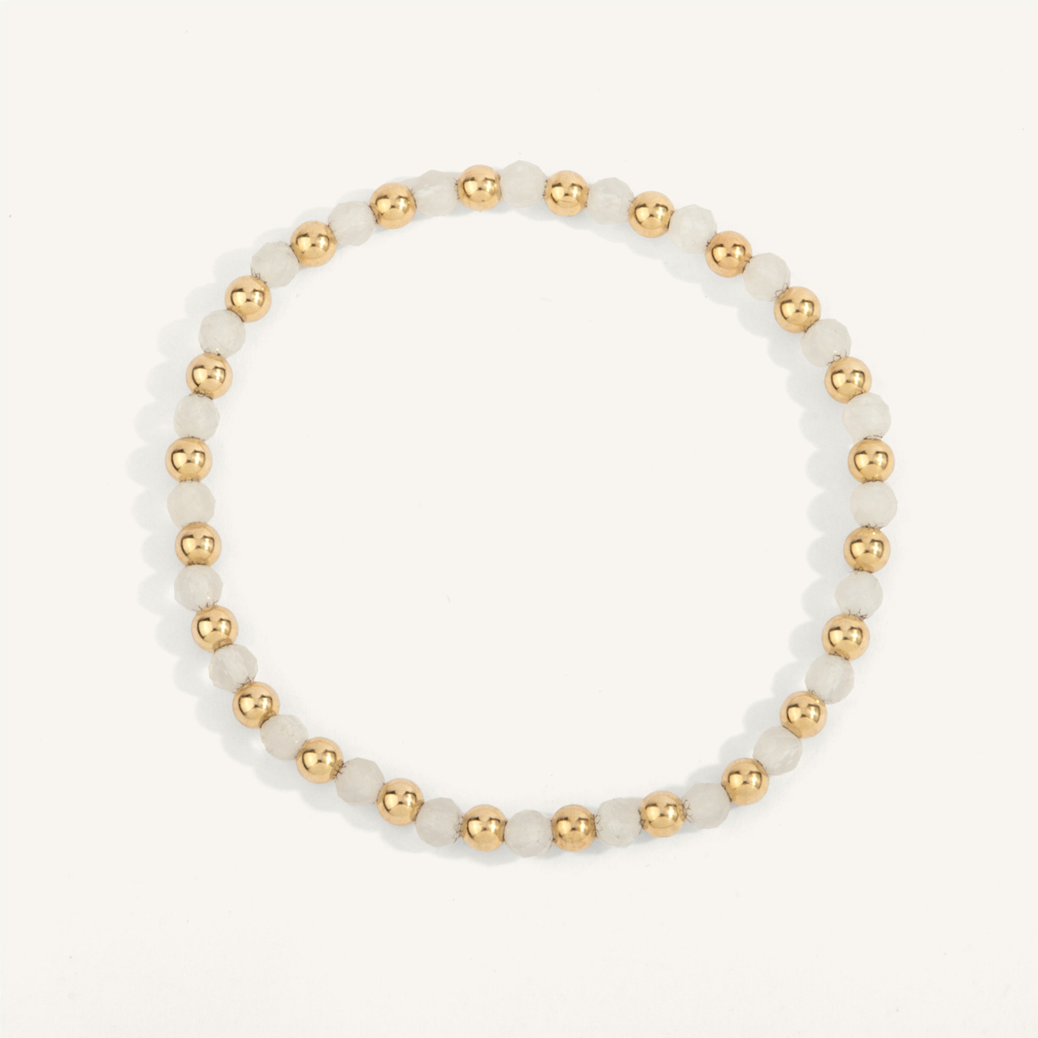 4mm Moonstone with Alternating Gold Filled Beads Bracelet 7''
