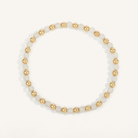 4mm Moonstone with Alternating Gold Filled Beads Bracelet 7''