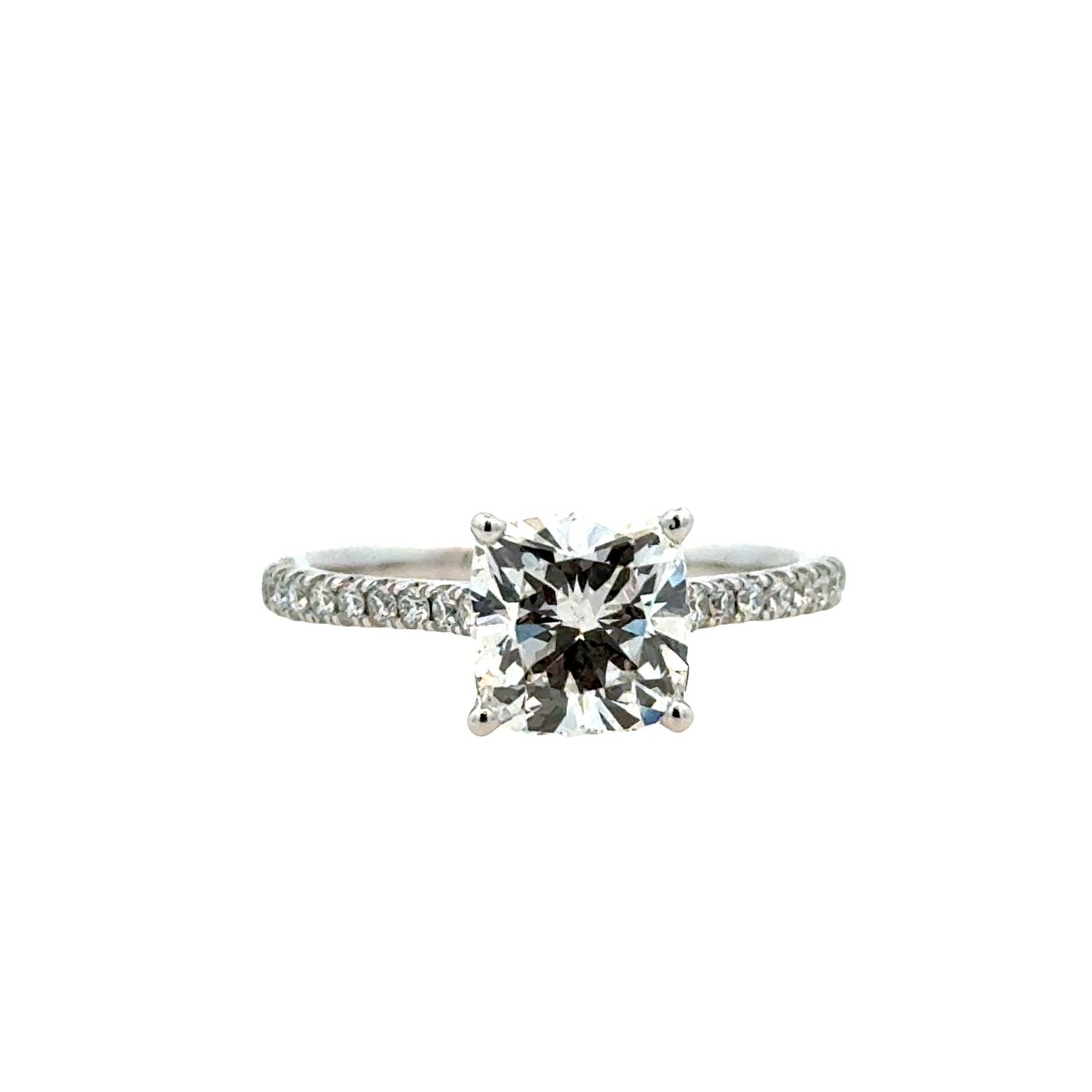 Lady's White 14 Karat Prong Set Cathedral With Low Profile Halo Lab Cr
