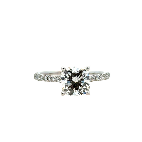 Lady's White 14 Karat Prong Set Cathedral With Low Profile Halo Lab Cr
