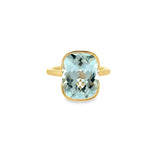 14 Karat Yellow Gold, Half Bezel Fashion Ring with 5.84ct Aquamarine