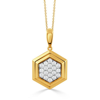 18 Karat Yellow and White Gold Hexagon Fashion Pendant with .43ctw Round Brilliant Cut Diamonds