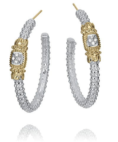 Diamond Hoop Earrings | 14k Yellow/White Sterling