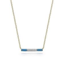 Blue Enamel Bar Pendant | 14k Yellow