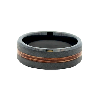 Gent's Black Ceramic 8Mm With Beveled 2Mm Bourbon Grain Edge Gents Rin