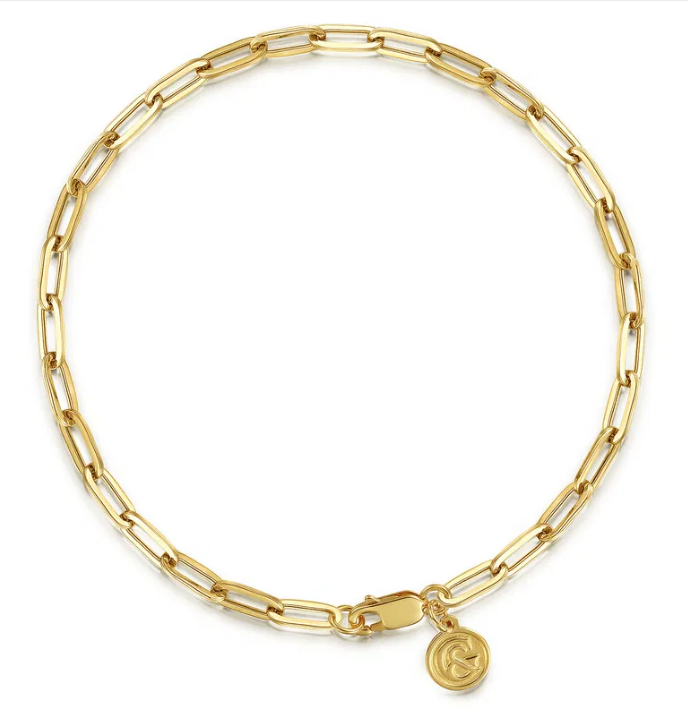 14K Yellow Gold Hollow Paperclip Chain Bracelet, Contemporary Collection 7''
