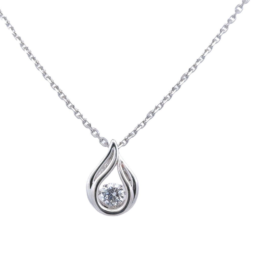 Lady's White Sterling Silver Teardrop Dangle Charm With R Cubic Zircon