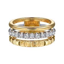 Lady's White/Yellow 14 Karat Triple Row, Smooth, Prong Set, And Textur