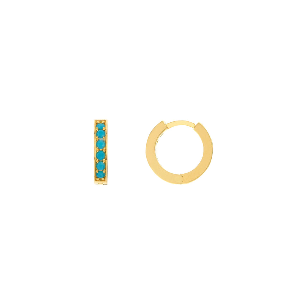 Turquoise Huggie Hoop Earrings | 14k Yellow