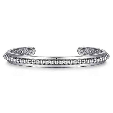 White Sterling Silver Beaded Center Cuff Bracelet Length 7.25