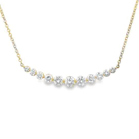 Lady's Yellow 14 Karat Graduating, Stationary Bar Lab Created Necklace