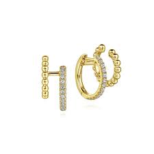 Beaded Double Huggie Earrings | 14k Yellow