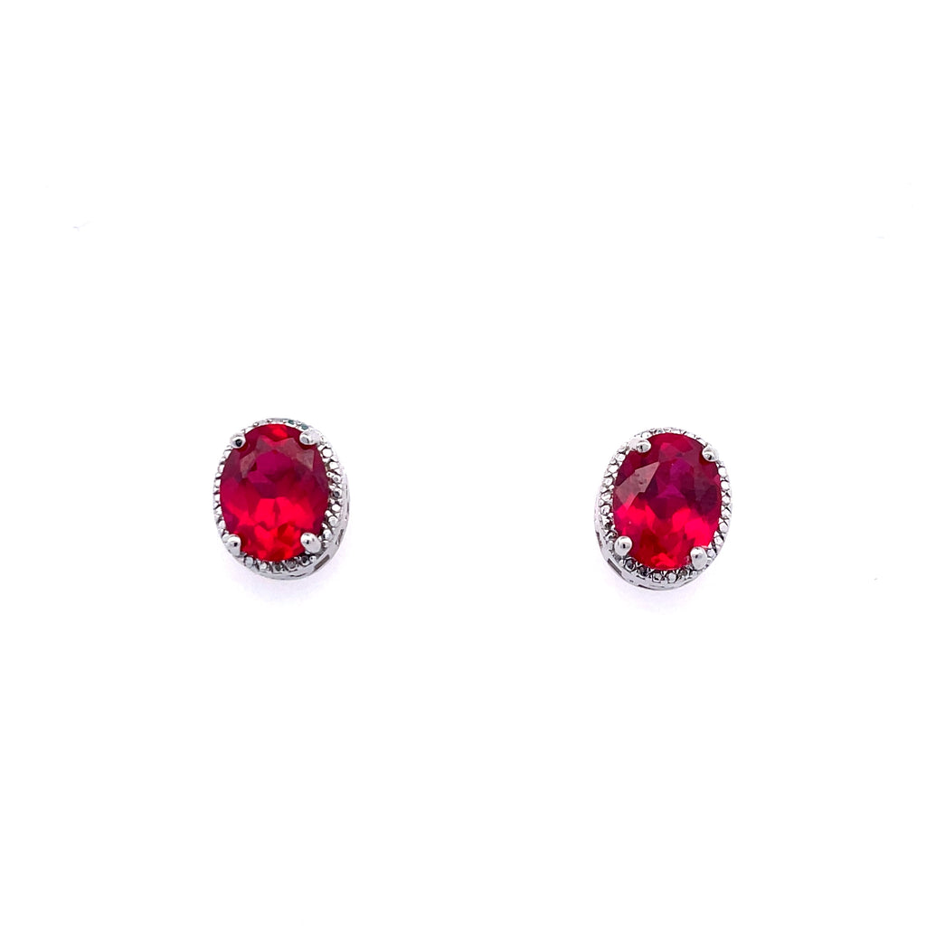 Ruby Oval Halo Earrings | White Sterling