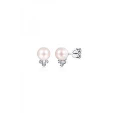14K White Gold Diamond and Pearl Stud Earrings