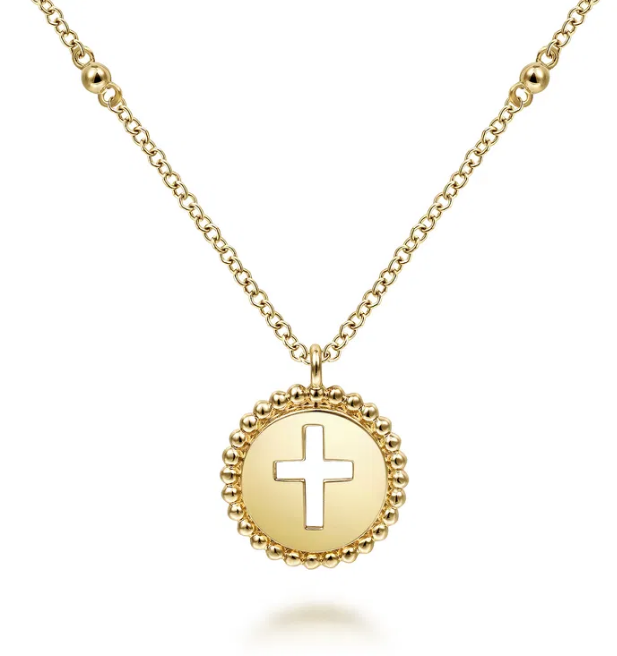 14K Yellow Gold Bujukan Cross Pendant Necklace, Bujukan Collection 17.5''