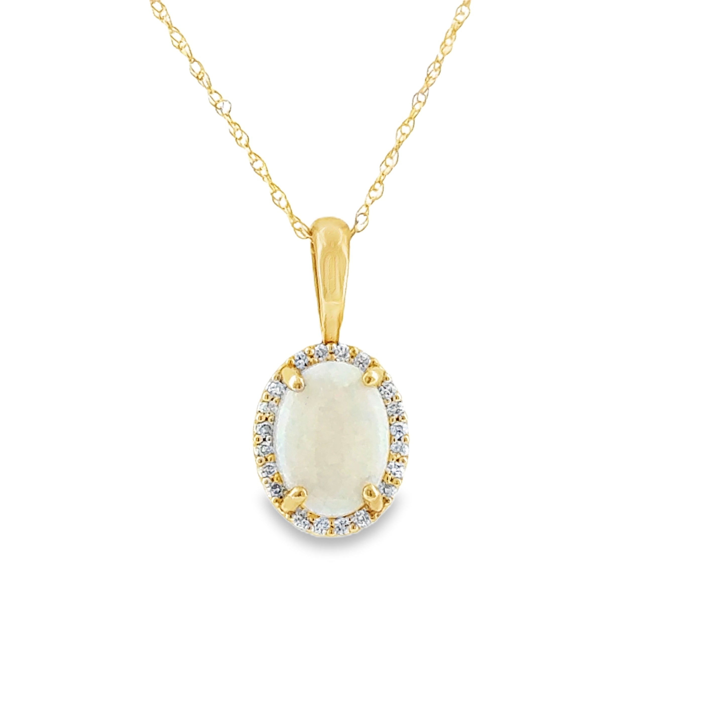 14 Karat Yellow Gold Australian Opal Pendant with Round Brilliant Cut Diamonds