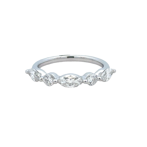 Lady's White 14 Karat Alternating Fashion Lab Created Ring With 5 1.05