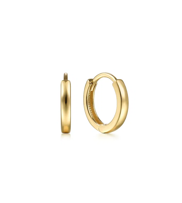 14K Yellow Gold Plain Huggie Earrings, Contemporary Collection