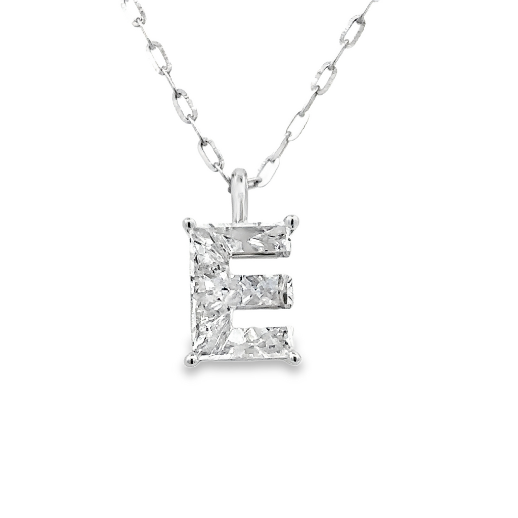 Lady's White 14 Karat "E" Initial Lab Created Necklace With One = 2.54