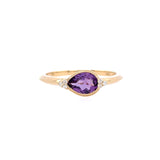 Lady's Yellow 14 Karat Horizontal Pear Fashion Fashion Ring With One 0.66Ct Pear Amethyst And 0.03Tw Round G/H Si2 Diamonds