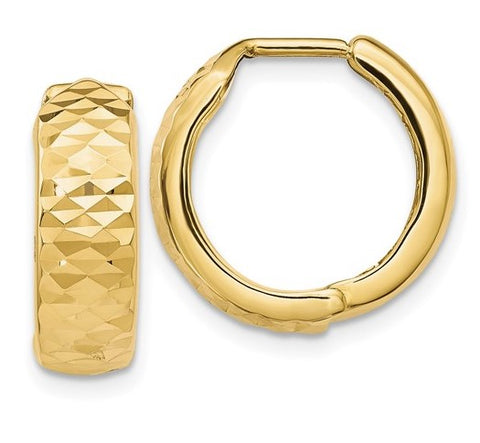 Lady's Yellow 10 Karat Diamond Cut Huggie Earrings