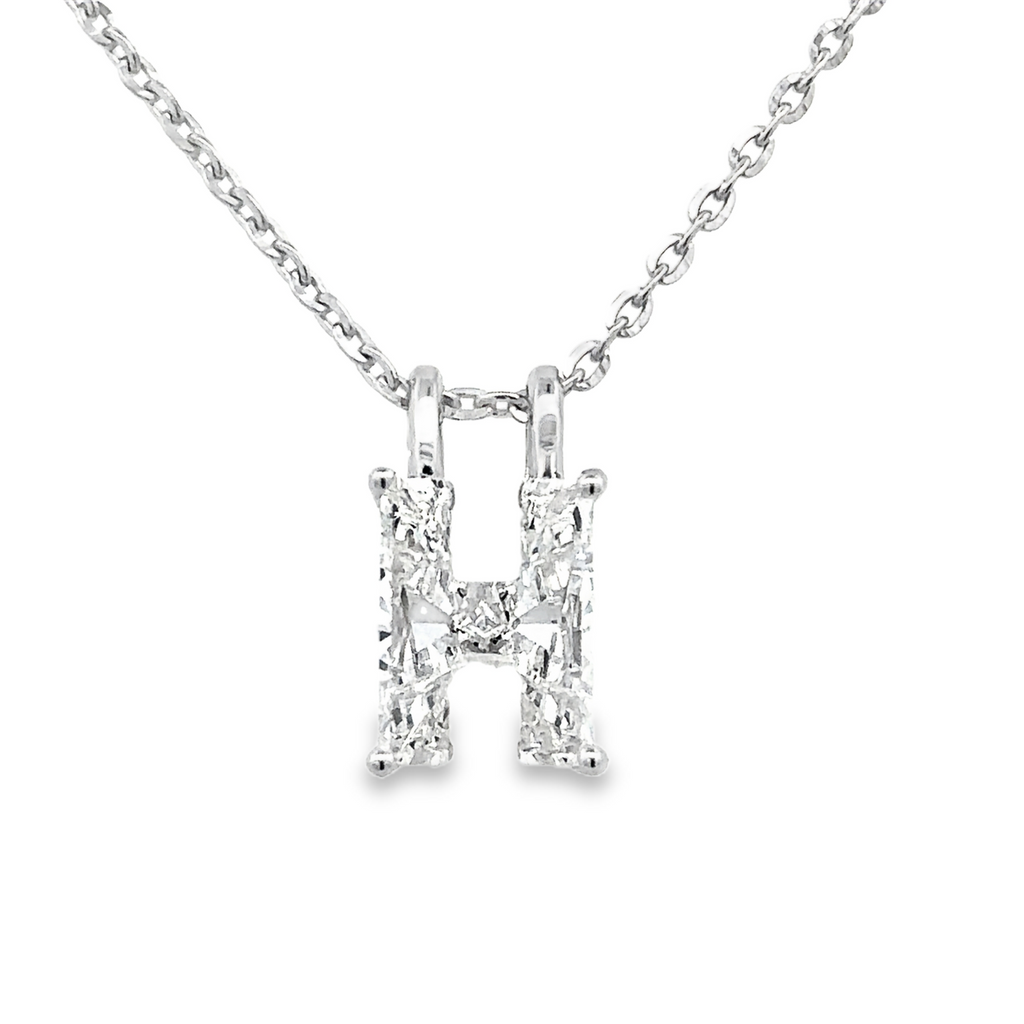 Lady's White 14 Karat "H" Initial Lab Created Necklace With One = 2.28