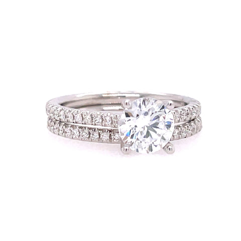 White 18 Karat Small Micro Pave' Eternity Wedding Set To Hold 1Ct Cent