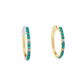 Elongated Turquoise Hoops Earrings | 14k Yellow