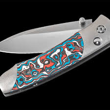 "A200-10" William Henry Knife with S35VN Stainless Steel Blade and Hand-Finished Aircraft Grade Titanium Frame Inlaid with "Flame Ocean" Carbon Fiber.