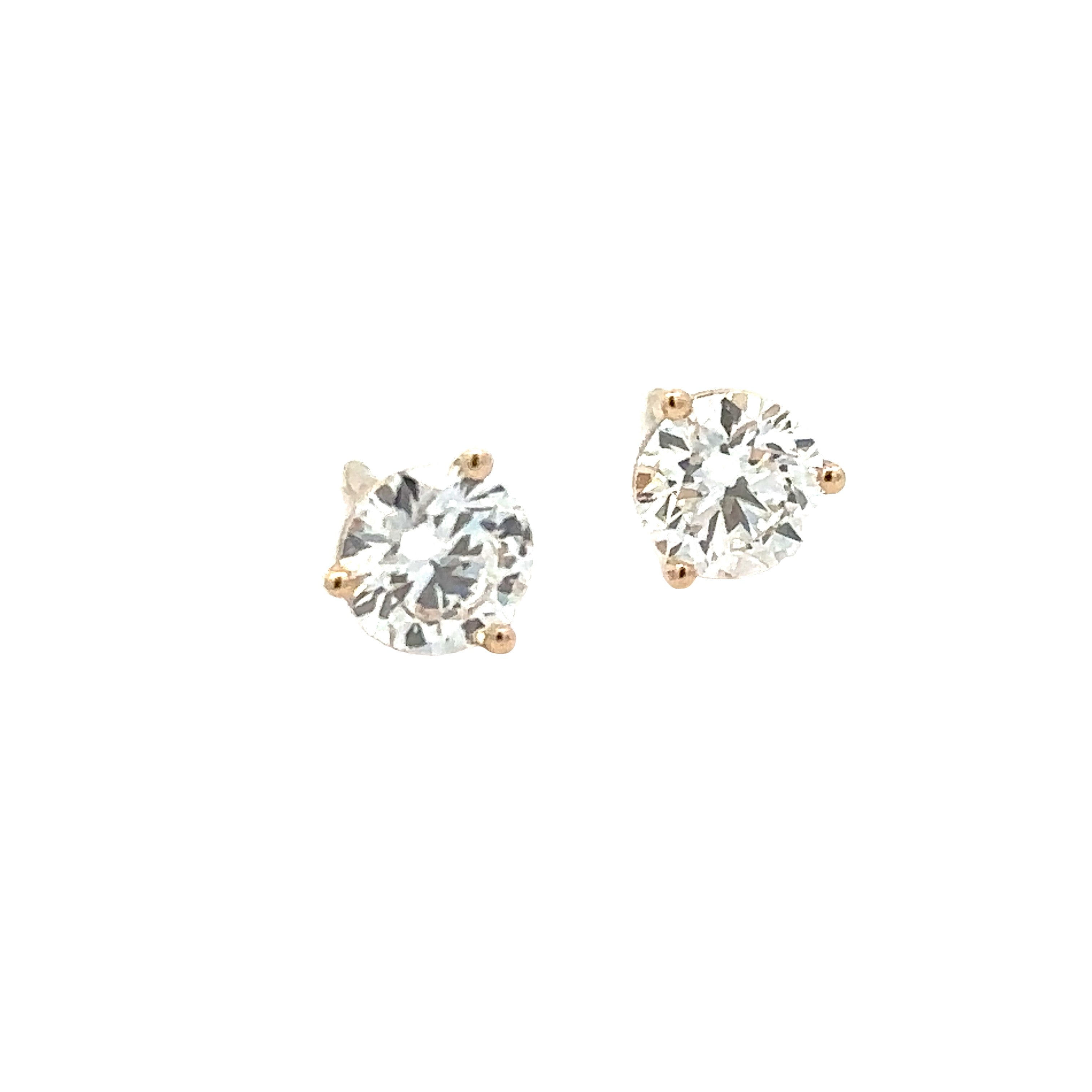Round Three Prong Lab Created Studs | 14k Yellow
