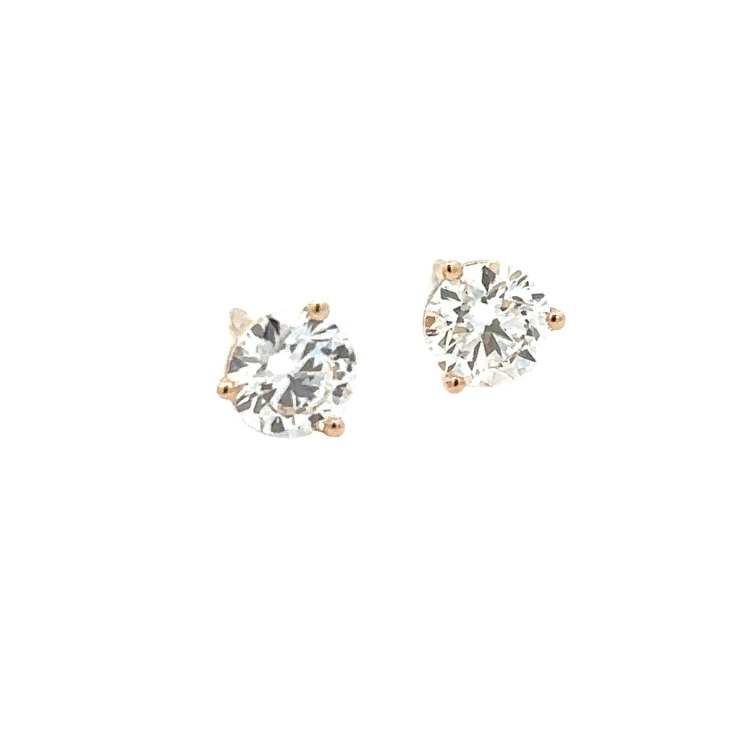 Lady's Yellow 14 Karat Three Prong Studs Lab Created Earrings With 2 1