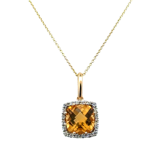 Lady's White 14 Karat Cushion Halo On A Cable Chain Necklace Length 18 one = 1.92ct Cushion Citrine
20 = 0.10tw Round G/H SI1 Diamonds