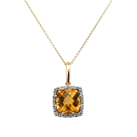 Lady's White 14 Karat Cushion Halo On A Cable Chain Necklace Length 18 one = 1.92ct Cushion Citrine
20 = 0.10tw Round G/H SI1 Diamonds