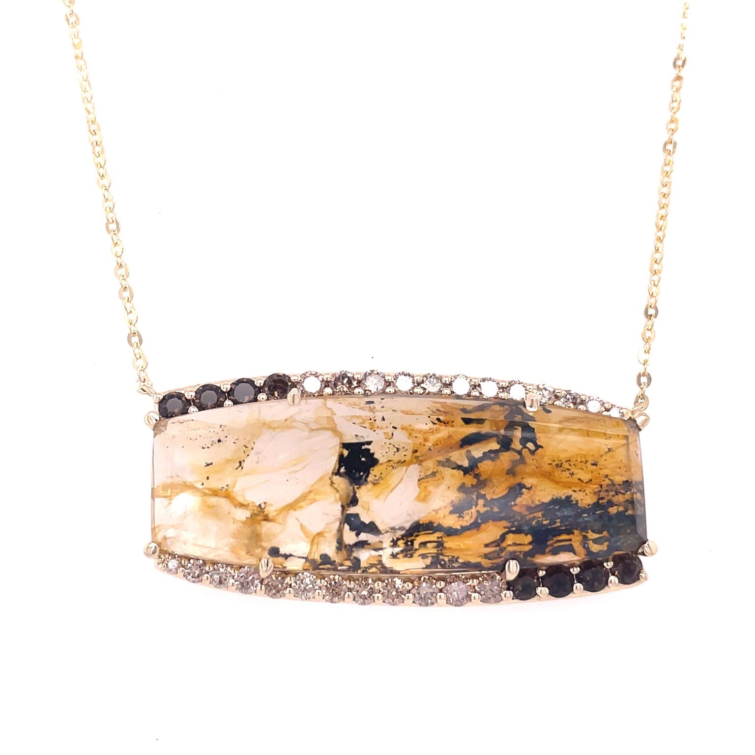 Lady's Yellow 14 Karat Custom, Stationary Necklace With One 21.48Ct C Quartz, 8=0.43Tw R Quartzs And 0.85 Twt Other Stones