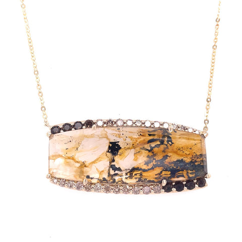 Lady's Yellow 14 Karat Custom, Stationary Necklace With One 21.48Ct C Quartz, 8=0.43Tw R Quartzs And 0.85 Twt Other Stones