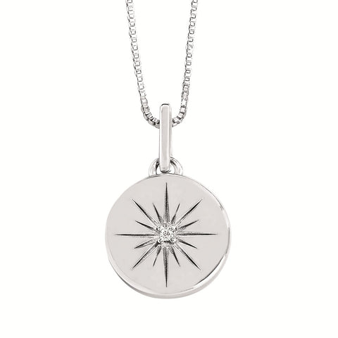 Circle Starburst Pendant | White Sterling Silver (0.01ct Round)