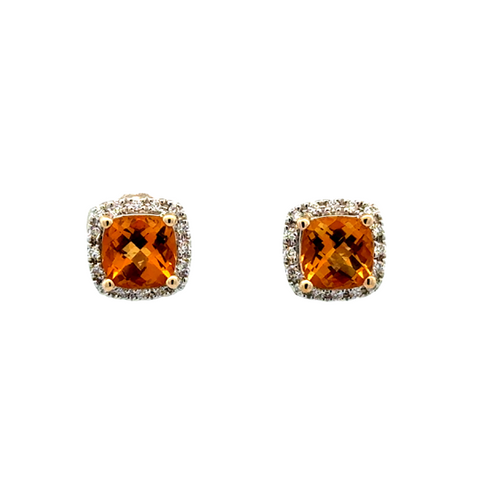 Lady's Tt 14 Karat Cushion Halo Studs Earrings With 2 = 2.20Tw Cushion