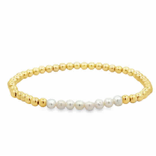 4mm Gold Filled Beads with 4mm Pearl Bar 7''