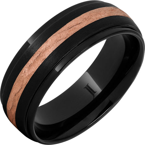 Gent's Black/Rose Ceramic/14K Stone 8Mm With 2Mm Center; Gents Ring Size 9
